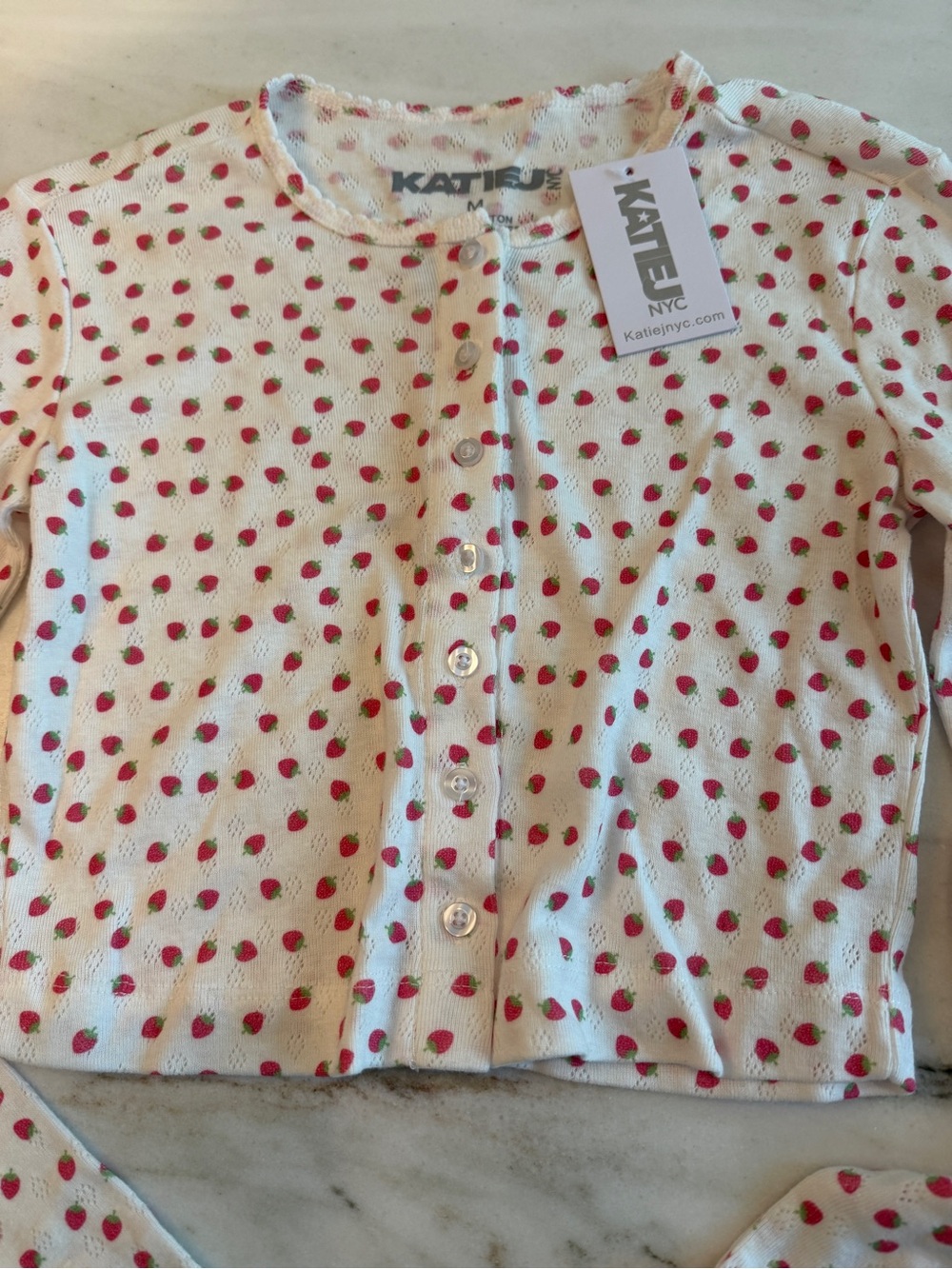 Katie J Tween Marina Cardigan with strawberries